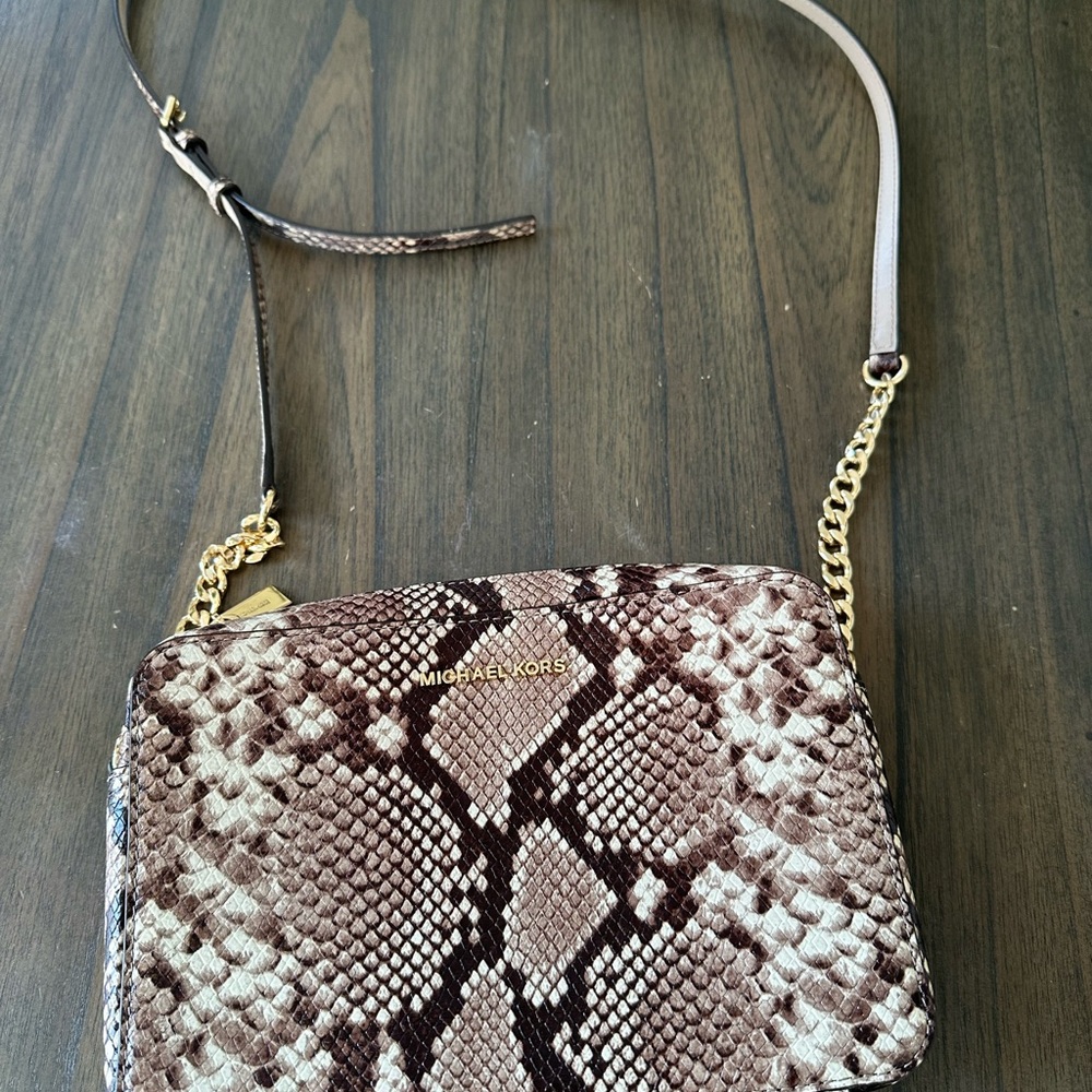 Michael Kors Tan Snake Print Crossbody Bag